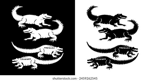 Alligator animal vector silhouette set