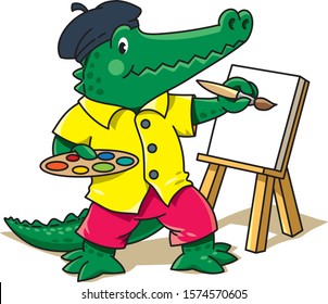 Alligator artist. Animal and profession Alphabet A