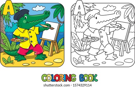 Alligator artist coloring book. Animal Alphabet A