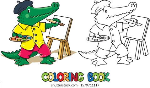 Alligator artist coloring book. Animal Alphabet A