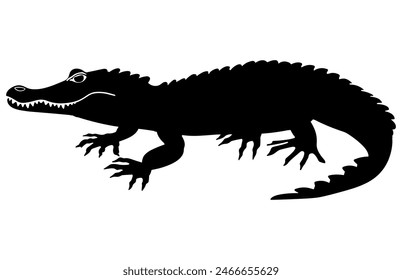 Alligator Black Vector Silhouette on white background, Crocodile Vector Illustration.  Wild Animals. Reptile.