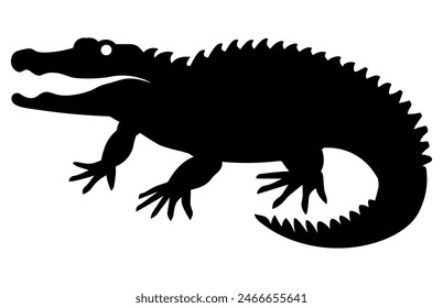 Alligator Black Vector Silhouette on white background, Crocodile Vector Illustration.  Wild Animals. Reptile.