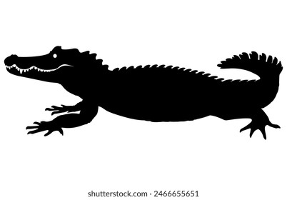 Alligator Black Vector Silhouette on white background, Crocodile Vector Illustration.  Wild Animals. Reptile.