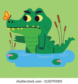 Alligator and butterfly in the swamp