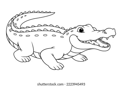 Alligator Cartoon Animal Illustration BW
