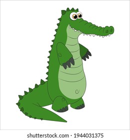 Alligator. Cartoon character Crocodile isolated on white background. Template of cute wild animal. Education card for kids learning animals. Suitable for decoration and design. Vector in cartoon style