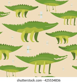 Alligator cartoon. Crocodile on absenteeism pattern.