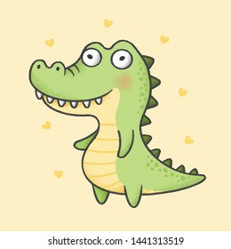 Alligator cartoon hand drawn style. Hand drawing vector. Cartoon character design.