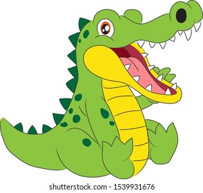 Alligator Character Laughing and Sitting on Isolate Background