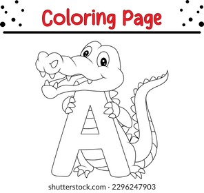 Alligator coloring page for kids. Alligator Cartoon Animal Illustration