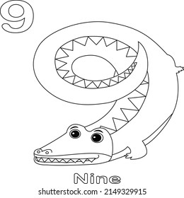 Alligator Coloring Page Like A Number, Solid Fill Illustration In EPS 10 Format.