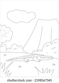 Alligator Coloring Page Vector Backdround Illustration