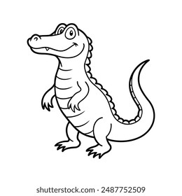 Alligator Coloring Pages, Kids Coloring Book, Alligator Character line art Vector Illustration