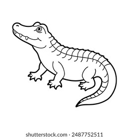 Alligator Coloring Pages, Kids Coloring Book, Alligator Character line art Vector Illustration