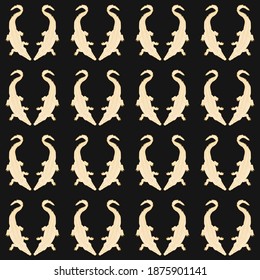 Alligator couple repeat pattern.Black and beige stripes texture.
Reptile vector illustration on a black background.Animal silhouette vector pattern.