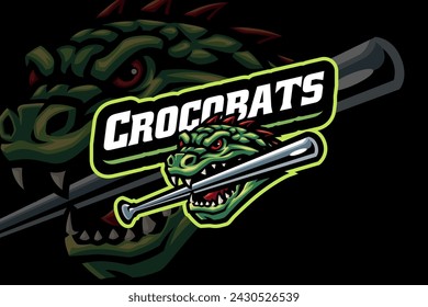 alligator crocodile with baseball bat mascot logo design for adventure, sport and esport team