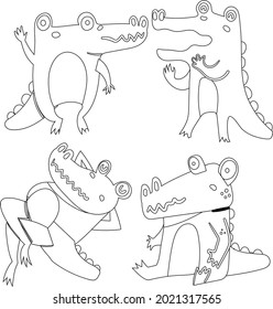 Alligator And Crocodile Coloring Pages With Line Art Design Hand Drawing Sketch Vector illustration For Adult And Kids Coloring Book