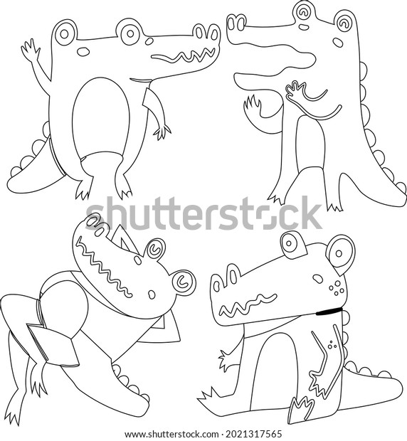 Alligator Crocodile Coloring Pages Line Art Stock Vector (Royalty Free ...