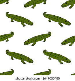 alligator, crocodile flat hand drawn illustration. Cute cartoon animal character on background. Wild animal vector seamless pattern