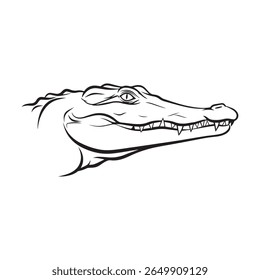 Alligator ou cabeça de crocodilo - Ilustração de vetor desenhada à mão em preto e branco