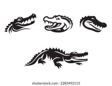 Alligator crocodile reptile logo icon illustration abstract minimal drawing idea black and white vector art 