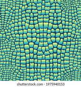 Alligator or crocodile skin seamless pattern. Green gradient leather texture imitation wallpaper. Animalistic vector print. 