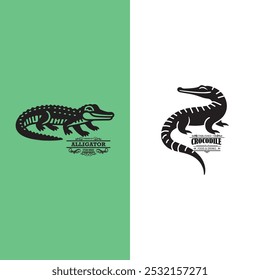 Alligator and Crocodile Vintage Logo Pack for Food and Restaurant Branding, Premium Alligator and Crocodile Logo Designs for Steakhouse and Bar Branding.