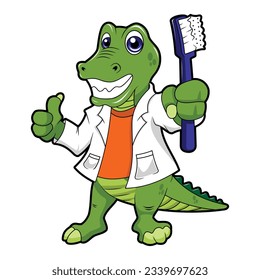 alligator dentist bring toothbrush cartoon character