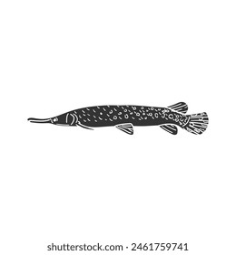 Alligator Gar Icon Silhouette Illustration. Fish Vector Graphic Pictogram Symbol Clip Art. Doodle Sketch Black Sign.