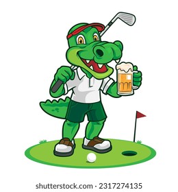 Alligator Golf Character Cartoon Mascot