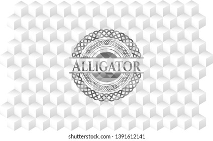 Alligator grey emblem with geometric cube white background