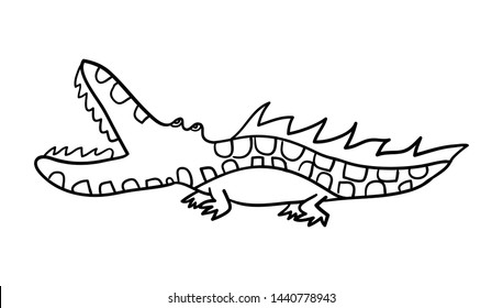 Alligator hand drawn doodle. Vector illustration of a crocodile. Childlike drawing, great for print for kid's goods or coloring book
