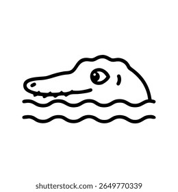 Alligator Head Emerging from Water Simple Line Drawing