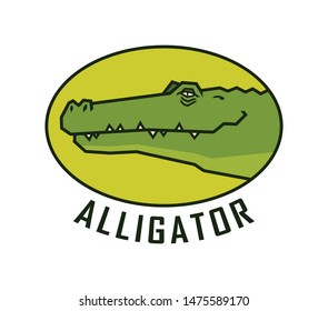Alligator head. Happy crocodile face vector emblem