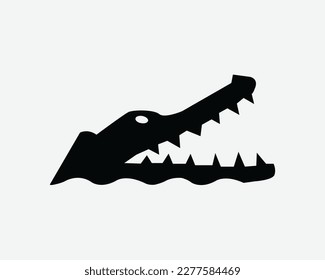 Alligator Head Icon Gator Crocodile Reptile Open Mouth Jaw Vector Black White Silhouette Symbol Sign Graphic Clipart Artwork Illustration Pictogram