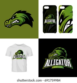 Alligator head sport club isolated vector logo concept. Modern professional team badge mascot design. Premium quality wild reptile t-shirt tee print illustration. Smart phone case accessory emblem.