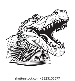 Alligatorenkopf, Vektorgrafik auf weißem Hintergrund. Vintage Alligator Illustration