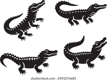 alligator icon set silhouettes vector illustration