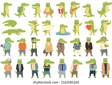 Alligatorsymbole setzen Cartoon-Vektorgrafik. Krokodile florida. Wasseraufkommen