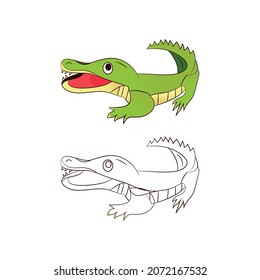 Alligator illustration with line art for painting