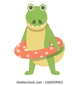 Alligator with inflatable ring icon cartoon vector. Jungle reptile. Adorable mascot