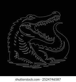 Alligator isolado no fundo branco, design de vetor de silhueta de crocodilo, ilustração de silhueta de vetor preto de jacaré