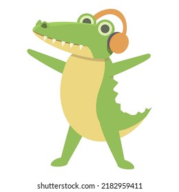 Alligator Listen Music Icon Cartoon Vector. Cute Crocodile. Gator Baby