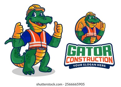 Alligator Mascot Construction Worker, Crocodile Cartoon Vector