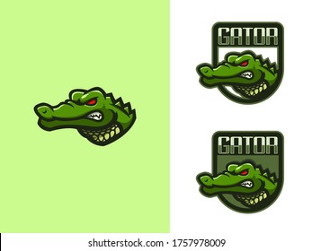 Alligator mascot gaming logo template with badge vector illustration