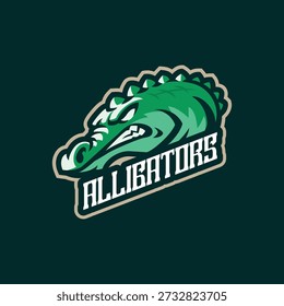 Vector de diseño de logotipo de mascota de cocodrilo. Ilustración de cabeza de cocodrilo para equipo deportivo.