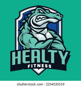 Alligator muscle gym logo design