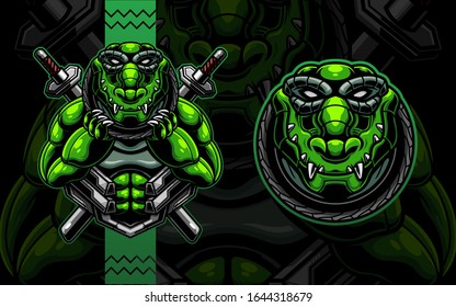 Alligator ninja with swords and tyre necklace