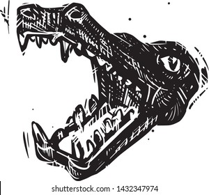 An alligator with it's opened mouth