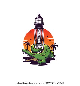 Alligator Reef Lighthouse Tower Illustration Vector